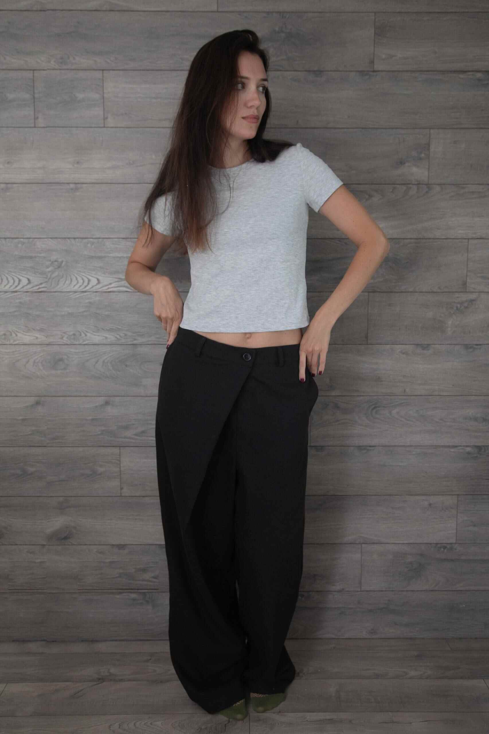 Брюки на запах из денима  PE.100.2212.10.2220.03 от интернет-магазина PFG STUDIO