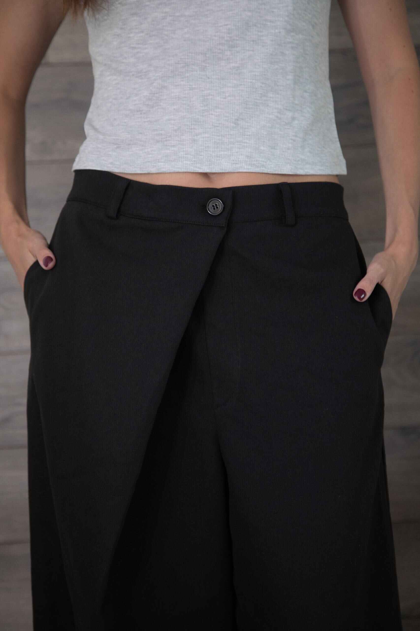 Брюки на запах из денима  PE.100.2212.10.2220.03 от интернет-магазина PFG STUDIO